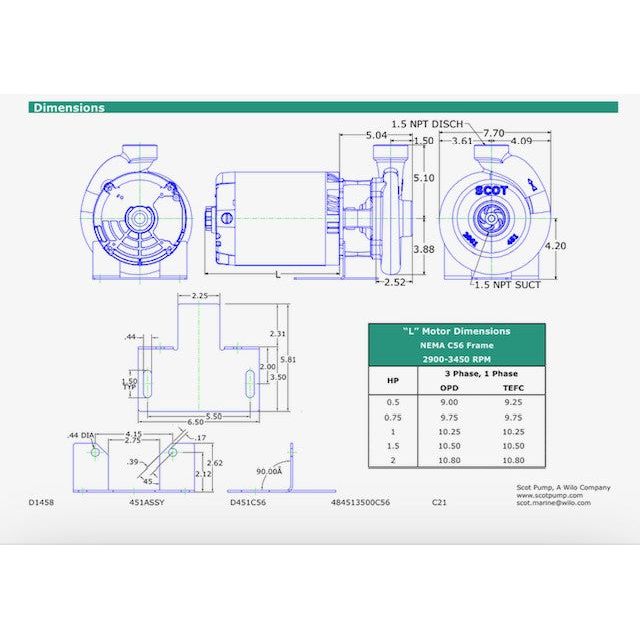 Scot Pump 1HP, 1.5 x 1.5, three phase