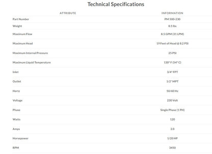 CTM PM500LH, 500 GPH, Submersible A/C Pump